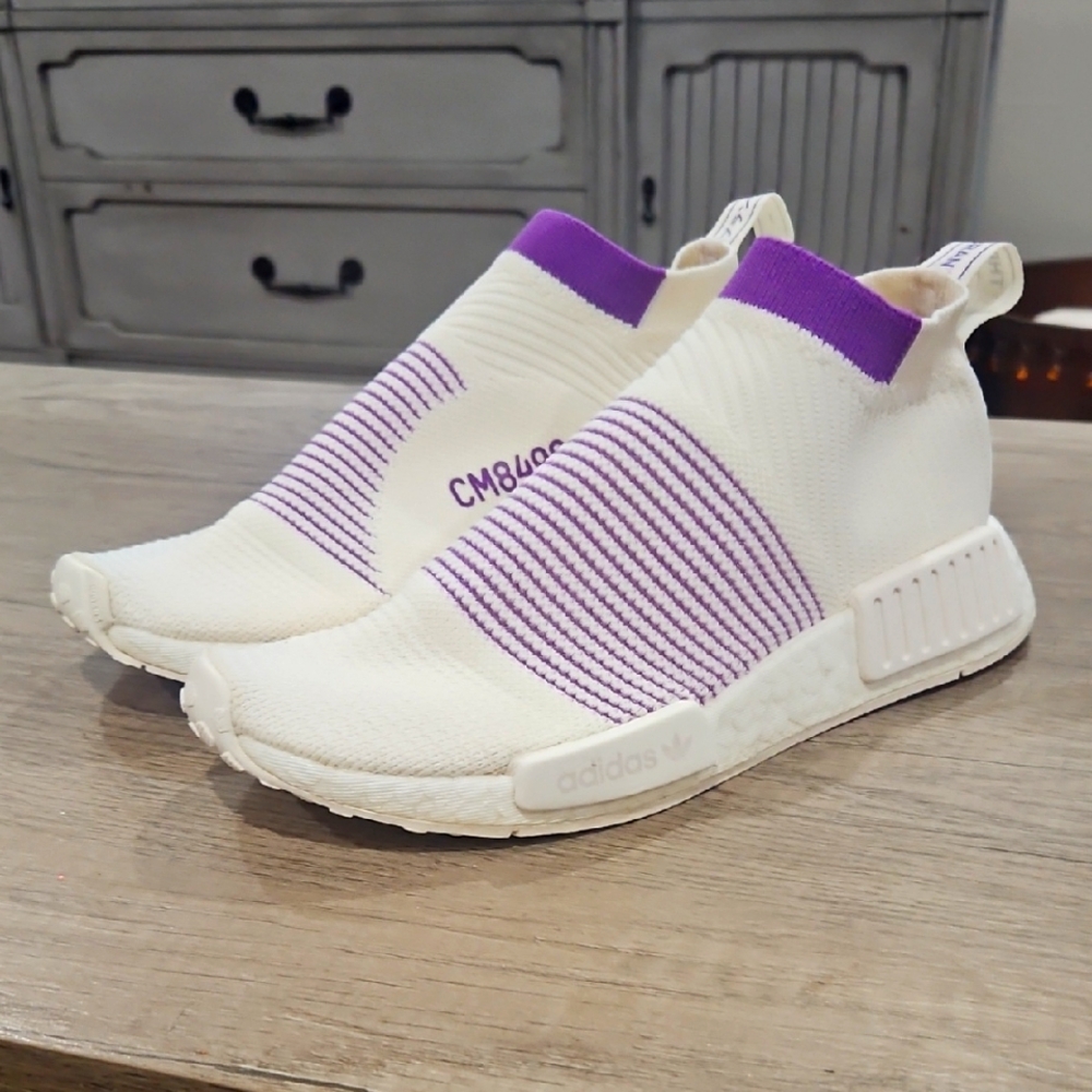Adidas NMD CS1 White & Purple Slip-On Sneakers US 5 1/2